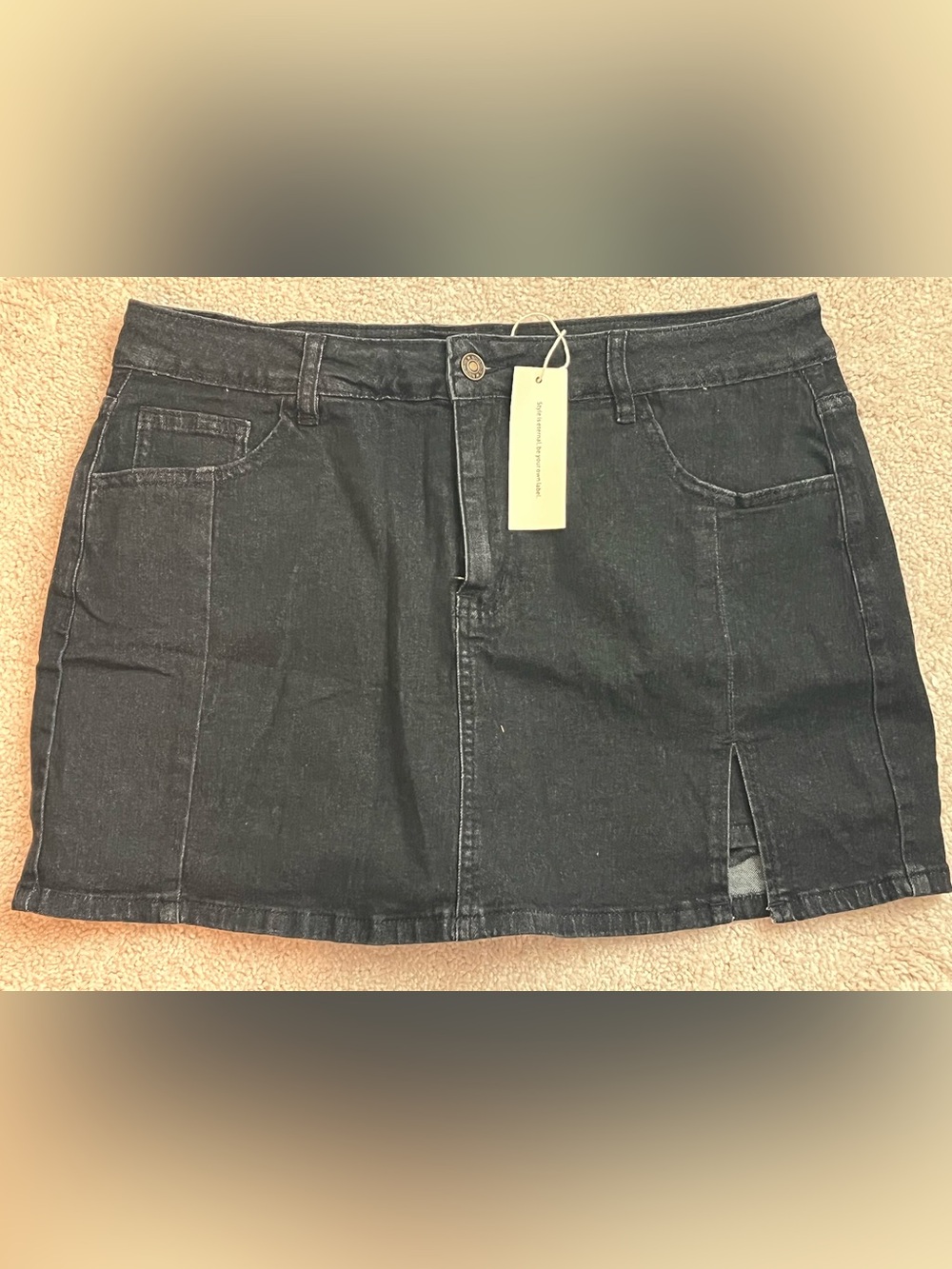 Luvamia Women's Black Acid Wash Denim Skort with Front Slit